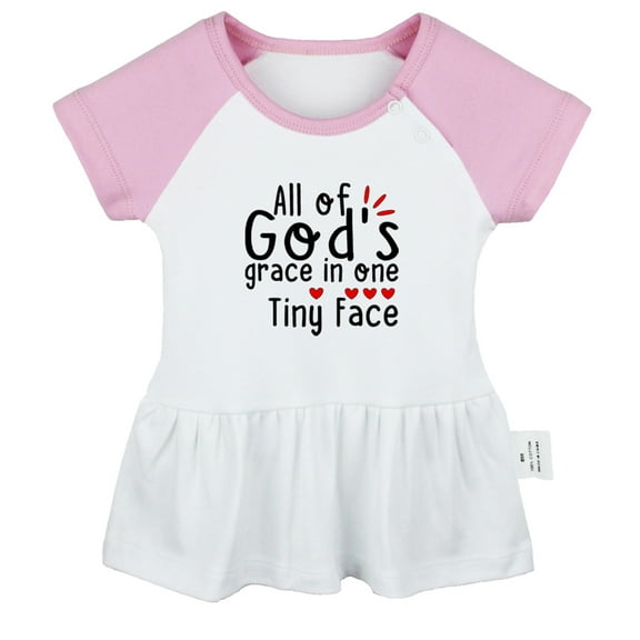 All of God's Grace in One Tiny Face Funny Dresses For Baby, Newborn Babies Skirts, Infant Princess Dress, 0-24M Kids Graphic Clothes (Pink Raglan Dresses, 0-6 Months)