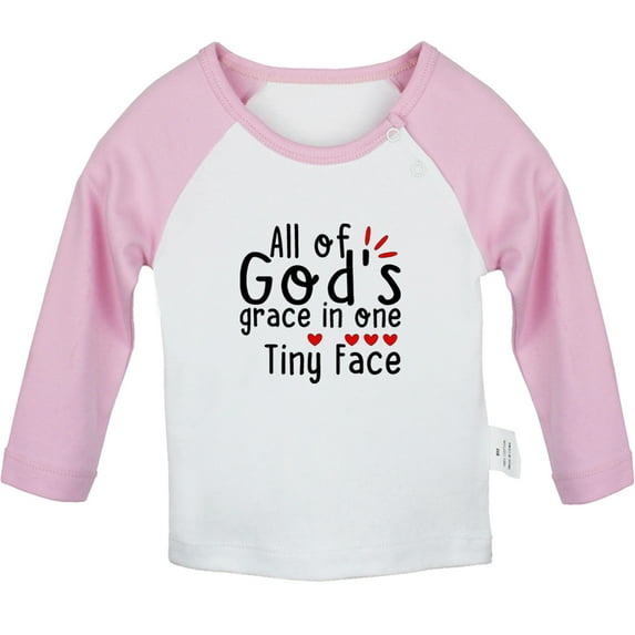 All of God's Grace in One Tiny Face Funny T shirt For Baby, Newborn Babies T-shirts, Infant Tops, 0-24M Kids Graphic Tees Clothing (Long Pink Raglan T-shirt, 18-24 Months)