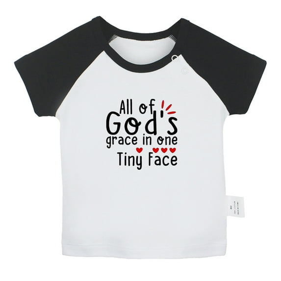 All of God's Grace in One Tiny Face Funny T shirt For Baby, Newborn Babies T-shirts, Infant Tops, 0-24M Kids Graphic Tees Clothing (Short Black Raglan T-shirt, 6-12 Months)