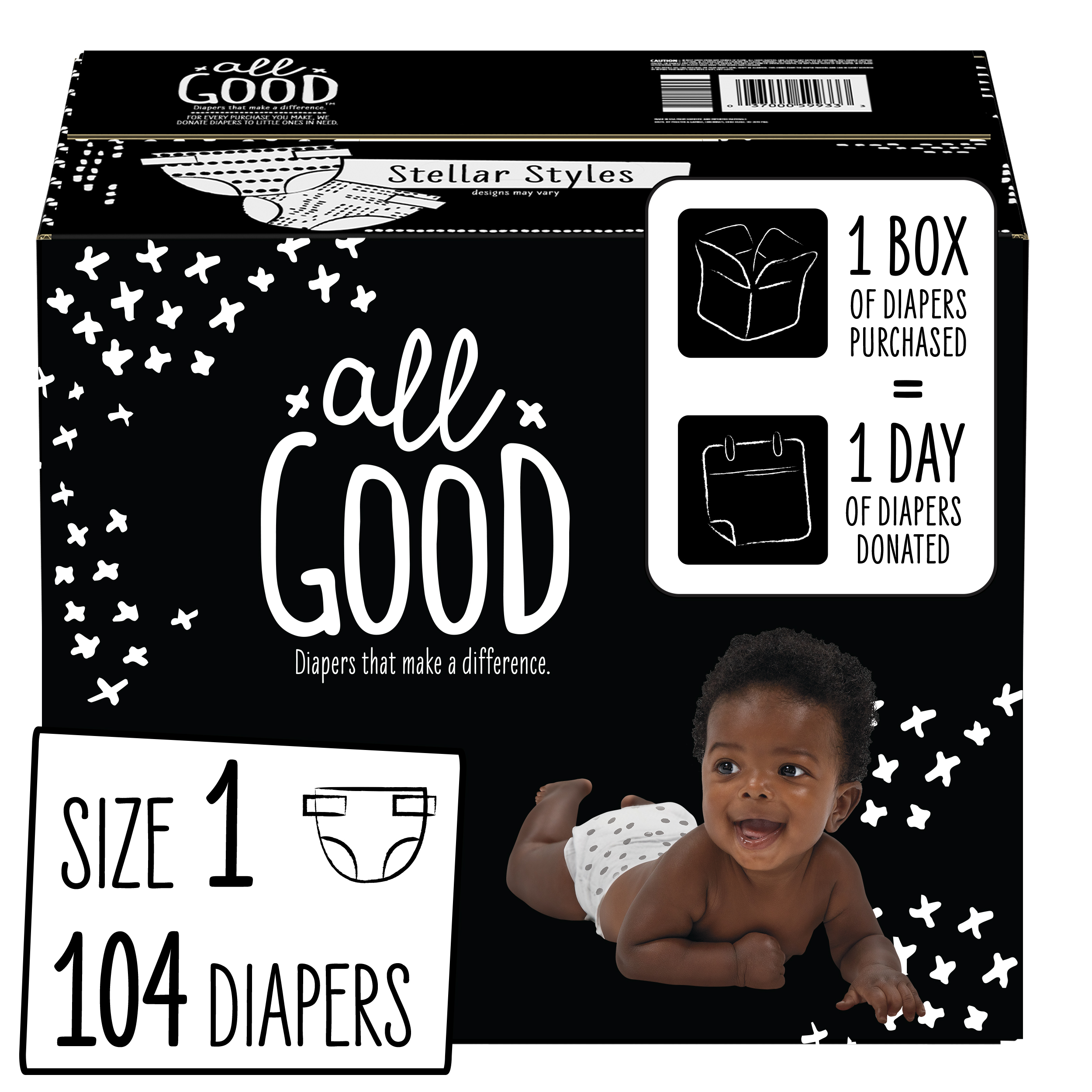 All Good Absorbent and Hypoallergenic Diapers, Size 1, 104 Ct - image 1 of 13