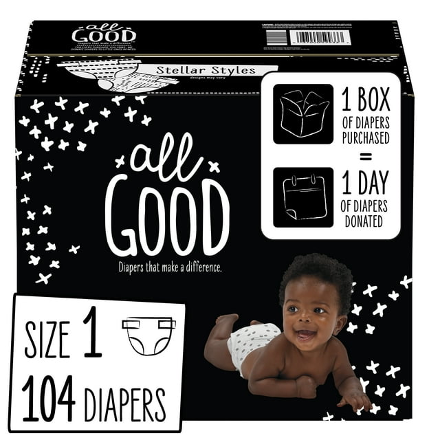 All Good Absorbent and Hypoallergenic Diapers, Size 1, 104 Ct