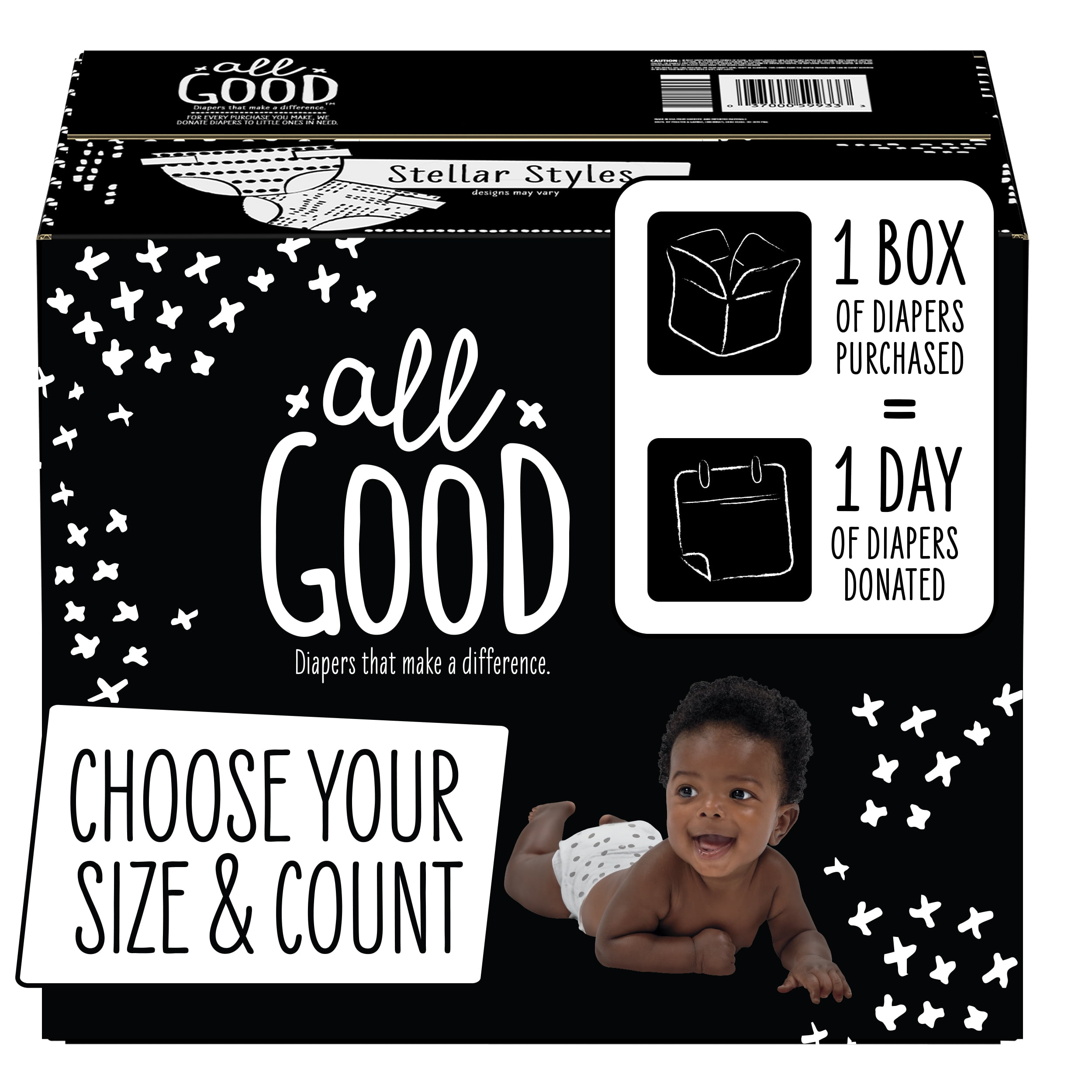 All Good Absorbent and Hypoallergenic Diapers, Size 1, 104 Ct