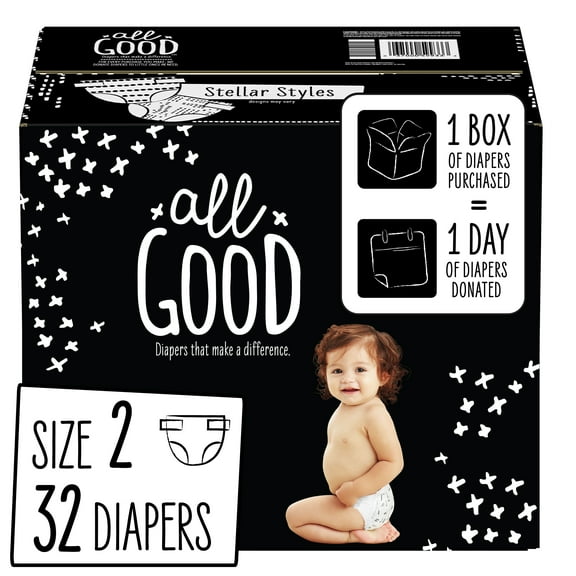 All Good Absorbent and Hypoallergenic Diapers, Size 2, 32 Ct