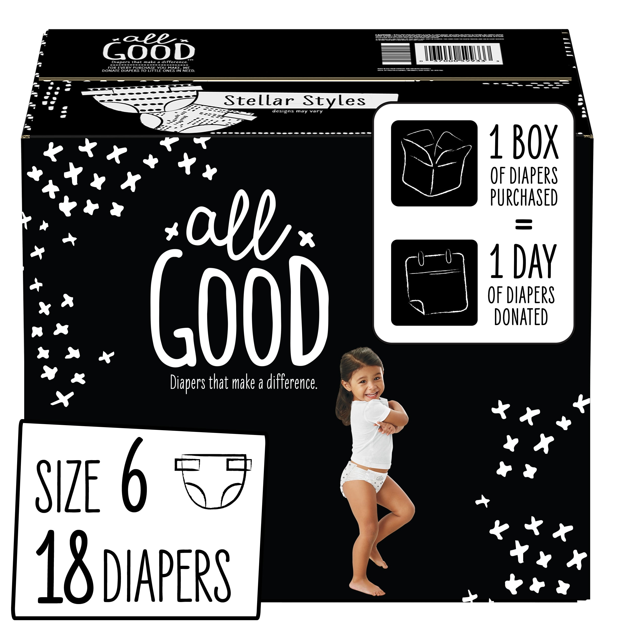 All Good Absorbent and Hypoallergenic Diapers, Size 6, 18 Ct