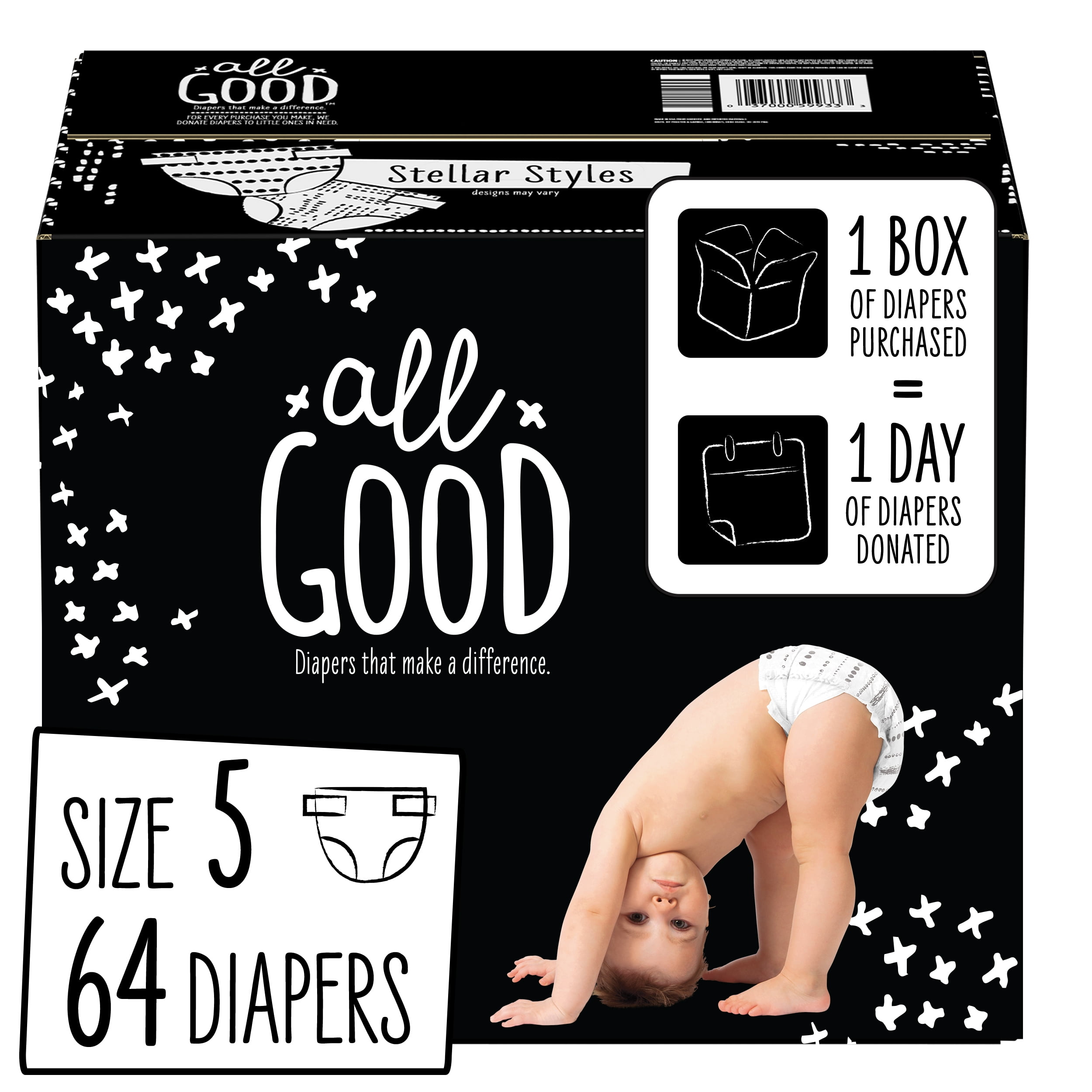 All Good Absorbent and Hypoallergenic Diapers, Size 5, 64 Ct