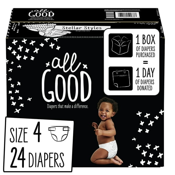All Good Absorbent and Hypoallergenic Diapers - Size 4, 24 Count