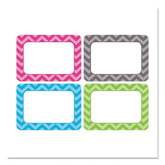 All Grade Self-Adhesive Name Tags, 3.5 X 2.5, Chevron Border Design, Assorted Colors, 36/pack | Bundle of 2 Packs