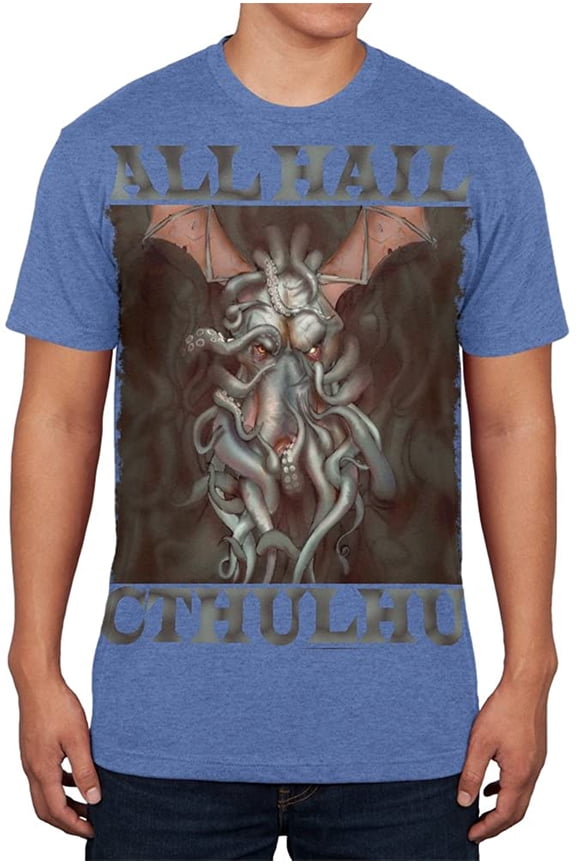 All Hail Cthulhu Heather Blue Adult Soft T-Shirt - Medium