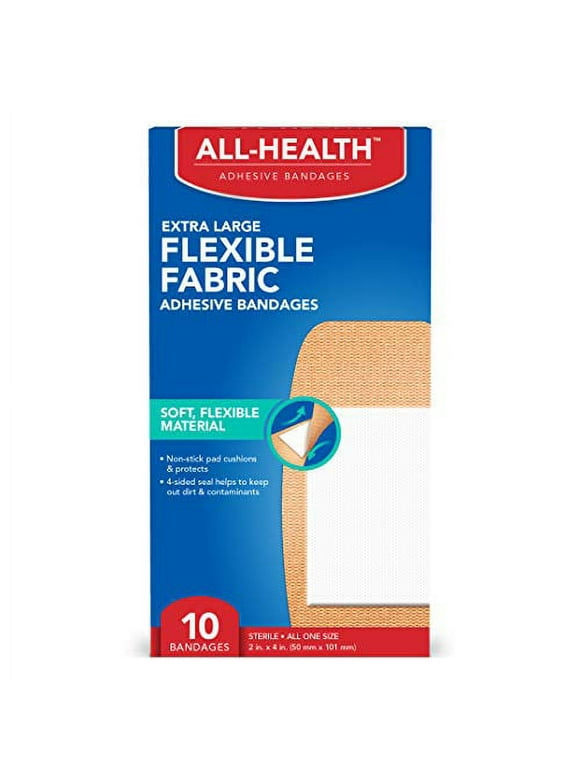 All Health Flexible Fabric Adhesive Bandages, XL 2 in x 4 in, 10 ct | Extra Large Flexible Protection for First Aid and Wound Care