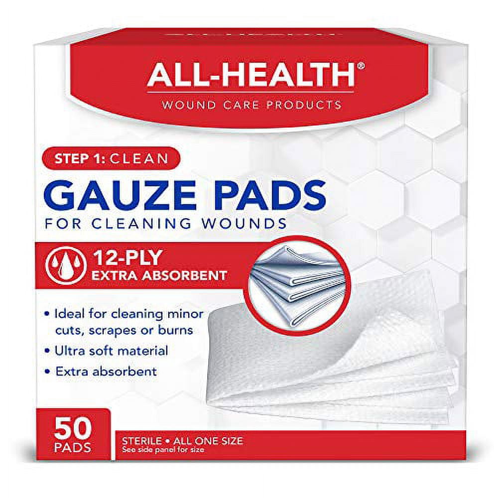 All Health Gauze Pads, 50 Pads, 4 X 4 for Cleaning or Covering Wounds