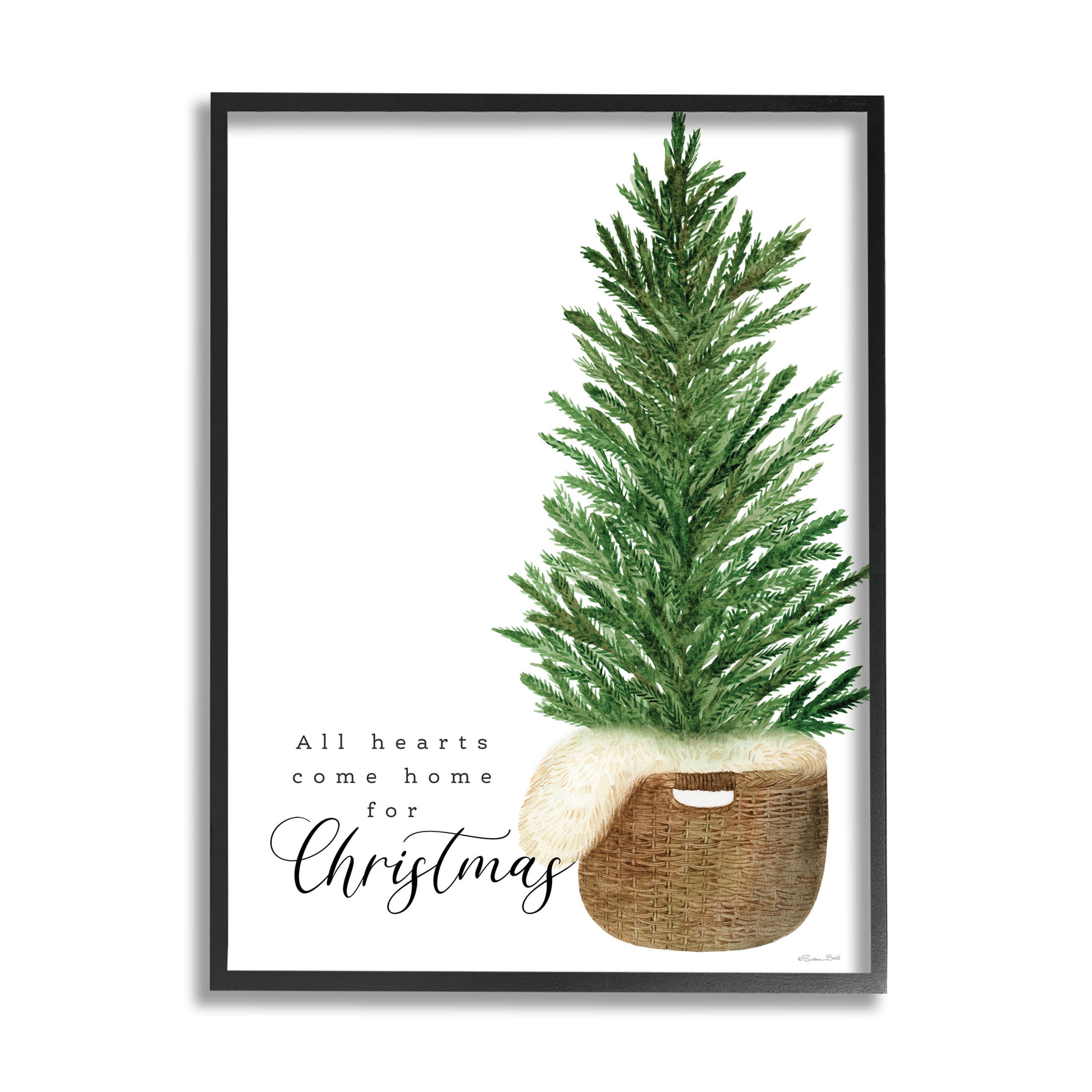 All Hearts Home For Christmas Phrase Holiday Graphic Art Black Framed Art Print Wall Art