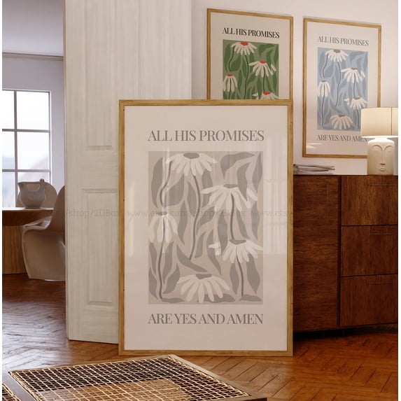 All His Promises Yes Amen 2 Corinthians 1:20 Floral Christian Beige ...