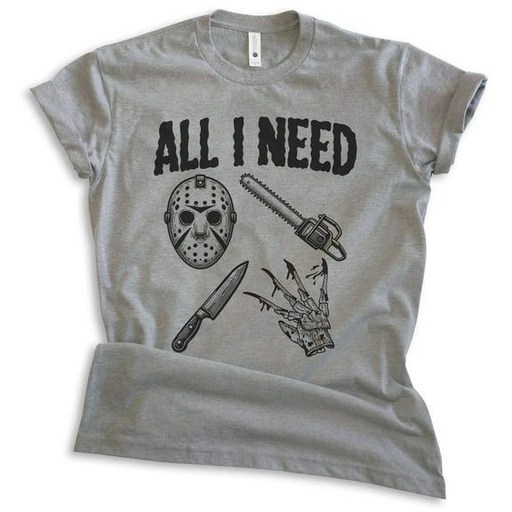 All I Need Horror Film T-shirt, Unisex Women's Men's Tee, Horror Movie Classic Lover Halloween Gift, Dark Heather Gray, Medium