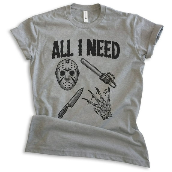 All I Need Horror Film T-shirt, Unisex Women's Men's Tee, Horror Movie Classic Lover Halloween Gift, Dark Heather Gray, Medium