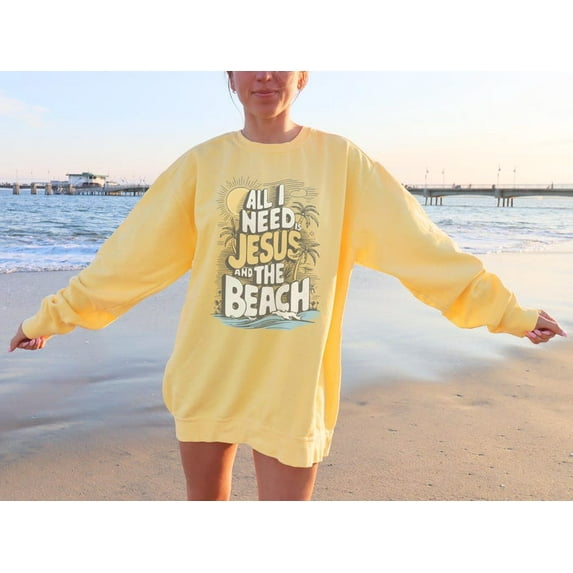 All I Need is Jesus and the Beach Comfort Colors Christian Sweatshirt, Girls Trip Vacation Beach Shirts