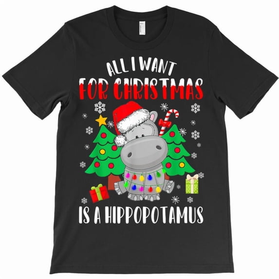 All I Want For Christmas Is A Hippopotamus Funny Pajama Buffalo Holiday Graphic T-Shirt - Unique Gift Tee G11580, Up to 5XL