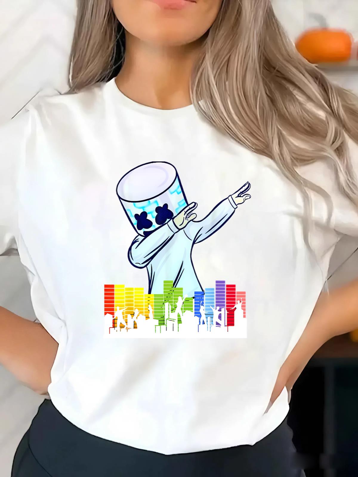 BINA STORE All I Want For Christmas Is Marshmallow T-Shirt - DJ Dance Love Mello Graphic Tee Black