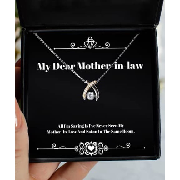 All I'm Saying is I've Never Seen My Mother-in-Law and Satan. Mother-in-Law Wishbone Dancing Necklace, Cool Mother-in-Law Gifts, for Mother