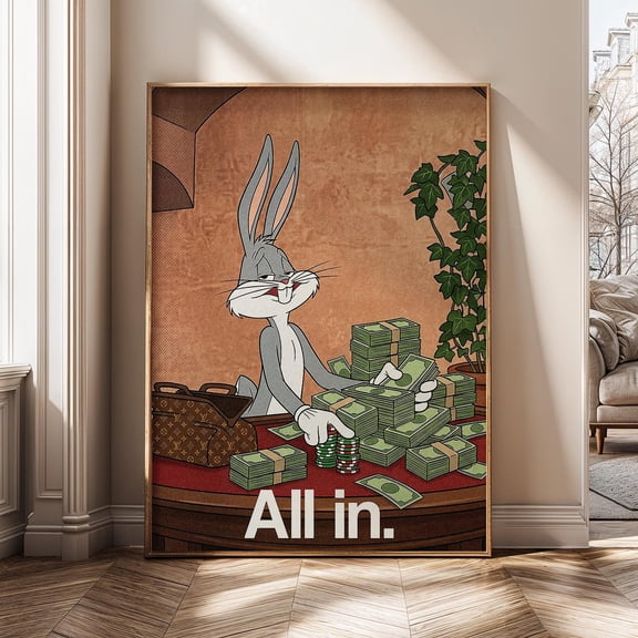 All In Bunny Gambling Money Hustler Cartoon Casino Room Player Sh331 Decorative Wall Art Poster , Poster Print Only