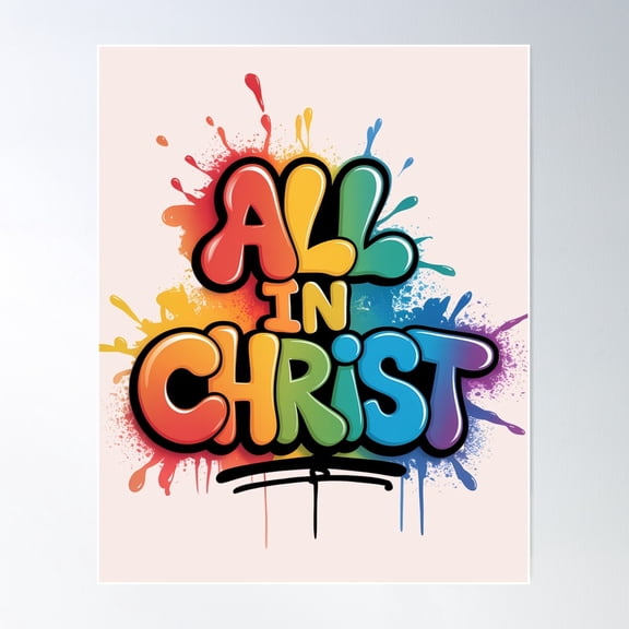 All In Christ Phil. 4:13 Vibrant Graffiti Jesus Quote Street Art Poster Wall Art, Modern Wall Decor For Living Room Bedroom, 8x12 UNFRAMED