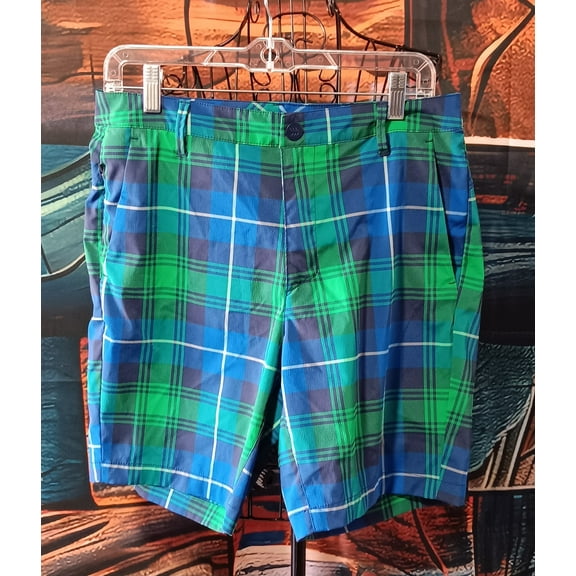 All In Motion Plaid Golf Men's Shorts Size 32 Green and Blue Checked with Pockets