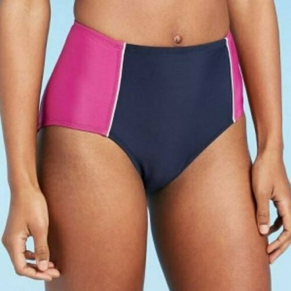 All In Motion Women's Colorblock High Waist Bikini Bottom Cranberry/Navy M, $22