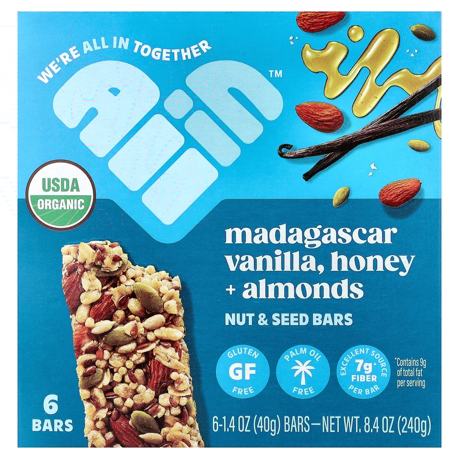 All In Nut & Seed Bars, Madagascar Vanilla, Honey + Almonds, 6 Bars, 1.4 oz (40 g) Each