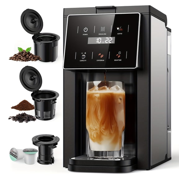 All-In-One Coffee Machine with Built-In Grinder and Brewing System, Compatible with Both K-Cup Pods and Ground Coffee, Features 5 Grind Settings and Adjustable Cup Sizes from 6 to 14 Ounces