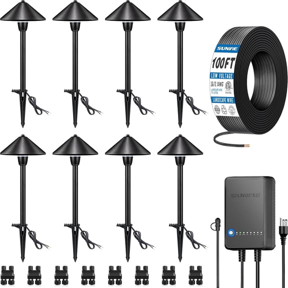 All-In-One LED Low Voltage Landscape Lighting Kit, 8 Pack Pathway Lights with Connector Transformer and 100FT Wire, 3000K for Path Walkway Garden Yard