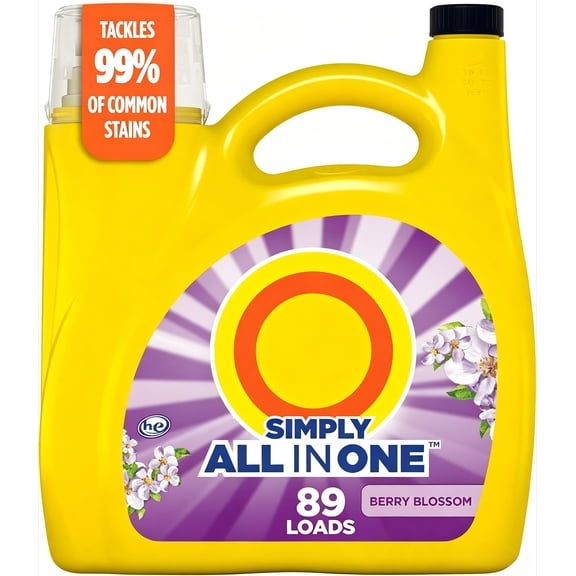 All-In-One Liquid Laundry Detergent, Berry Blossom Scent, 89 Loads, 117 fl oz, High-Efficiency Concentrated Formula for Daily Cleaning
