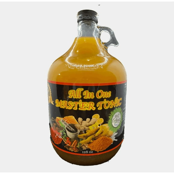 All in One Master Tonic juice with cinnamon, cloves, apple cider vinegar, lemon, ginger, turmeric, cayenne pepper, honey | USDA Certified Organic - 128 Oz