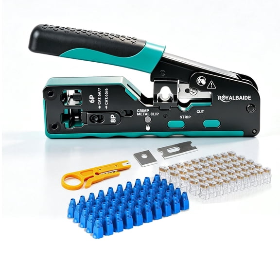 All-In-One Modular Ethernet Crimping Tool Cat5 Cat6 Cat7 Crimping Tool for Shielded Pass-Through Connectors,Crimper Tool Kit