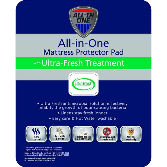 All-In-One Odor Control & Antimicrobial Fitted Mattress Pad, Twin XL