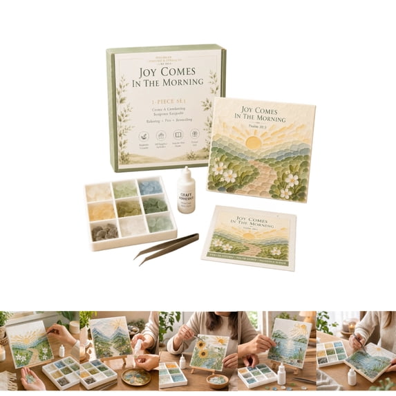 All-In-One Sea Glass Mosaic DIY Craft Kit, Beginner Friendly Sea Glass Art Set with Step-by-Step Guide, Decorative Handmade Project for Home Decor & Gifting