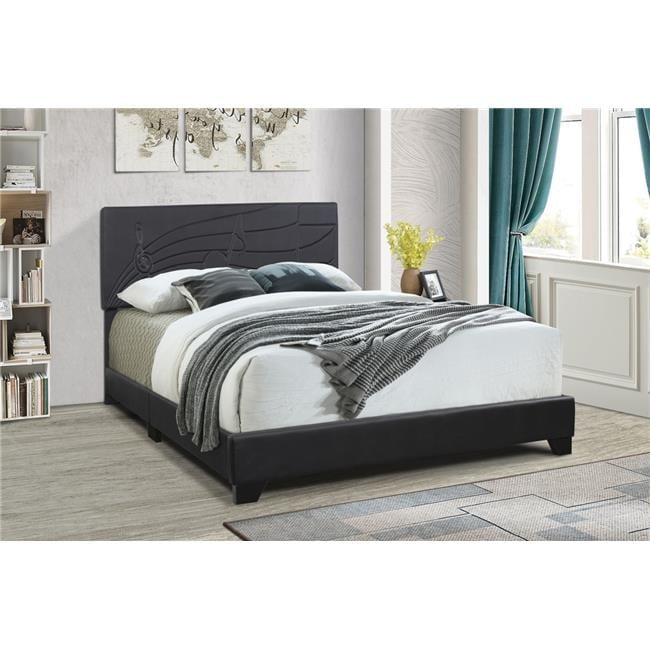 Black Faux Leather Queen Upholstered Bed with Headboard