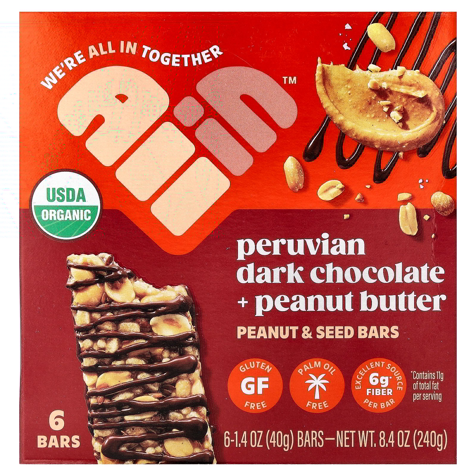 All In Organic Peruvian Dark Chocolate & Peanut Butter Nut & Seed Bars  Gluten Free, Non-GMO Gourmet Snack (6 Pack)