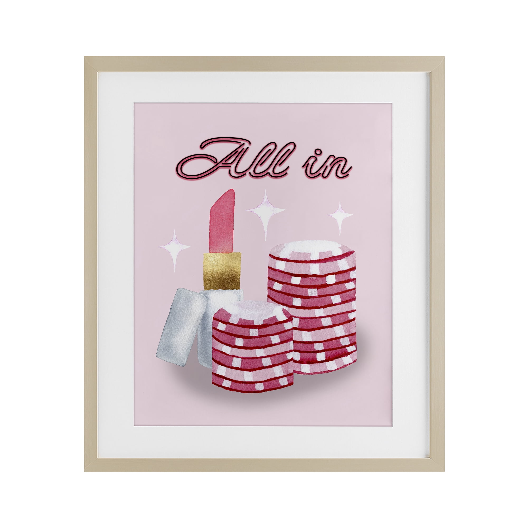 All In Poker Chips & Lipstick Birch Framed Print Under Glass, design by Nina Jacobs