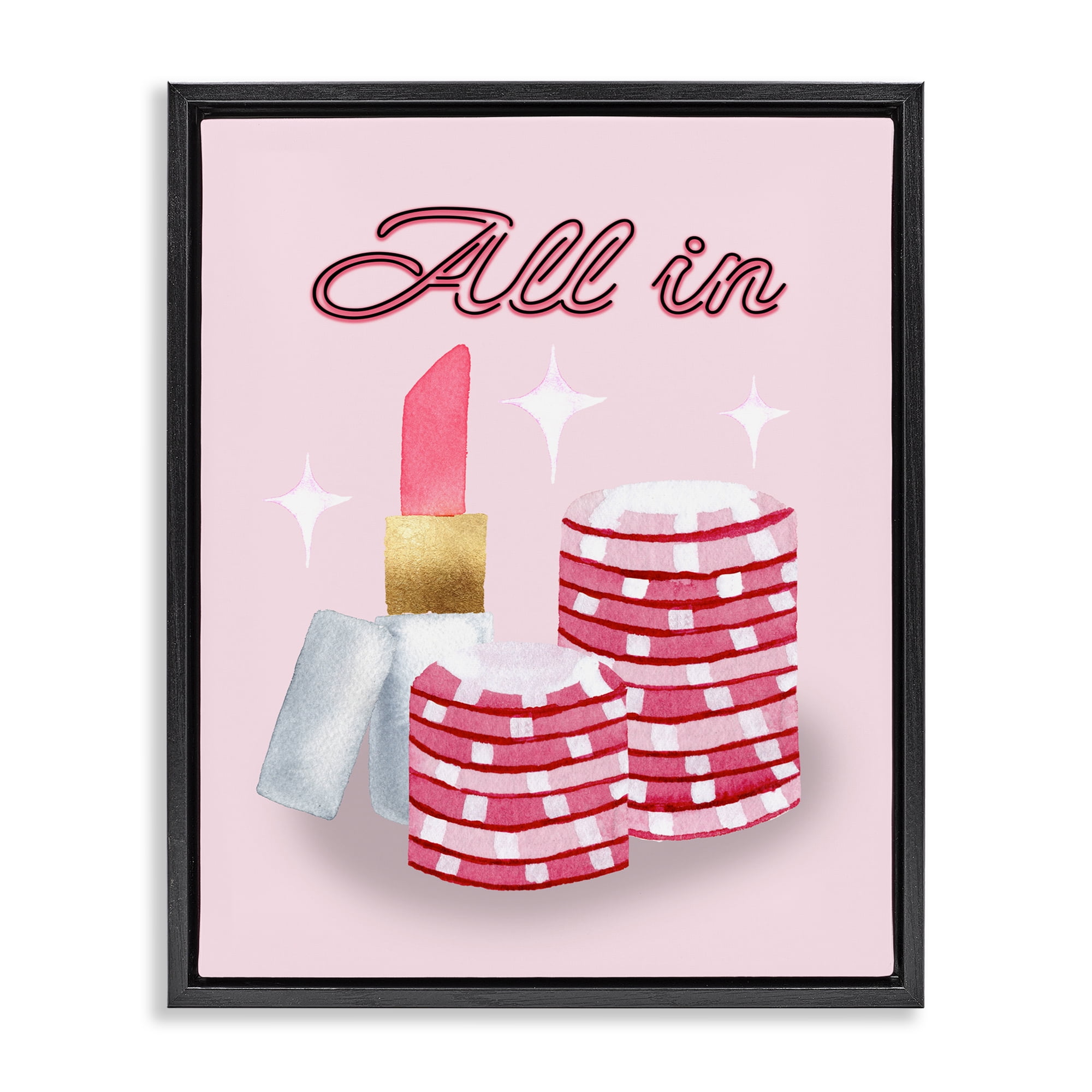 All In Poker Chips & Lipstick Black Framed Floater Canvas Wall Art, design by Nina Jacobs