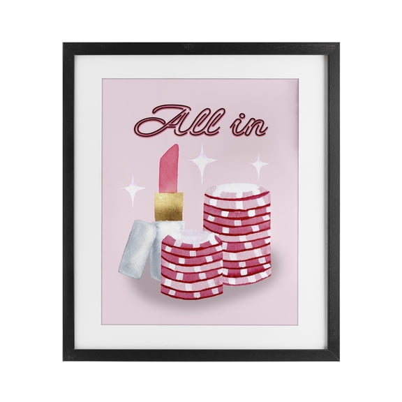 All In Poker Chips & Lipstick Black Framed Print Under Glass, design by Nina Jacobs