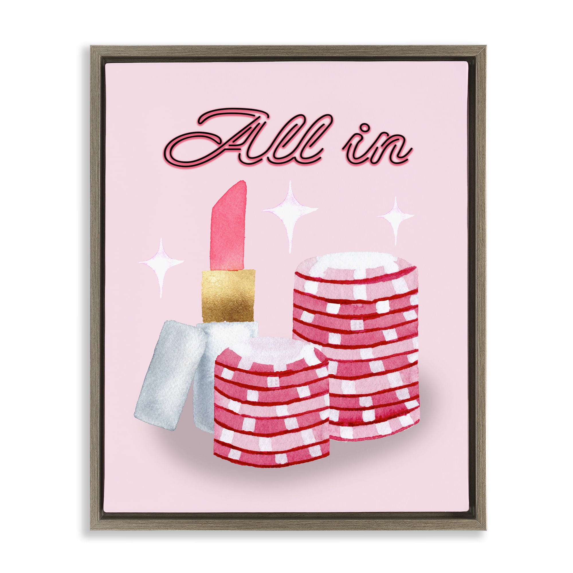 All In Poker Chips & Lipstick Brown Framed Floater Canvas Wall Art, design by Nina Jacobs
