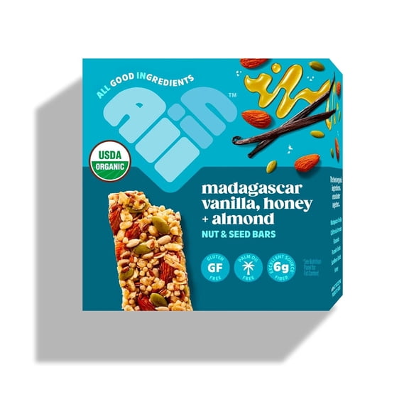 All In Snack Bars Madagascar Vanilla, Honey & Almonds - Healthy Snack for Adults and Kids - Gluten Free - Organic - Non-GMO (12 Pack)