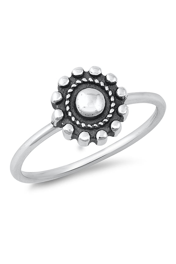 Beaded Bali Style Oxidized Sterling Silver Ring Size 4