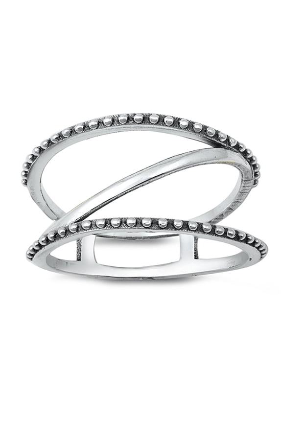 Beaded Cage Oxidized Sterling Silver Ring Size 5