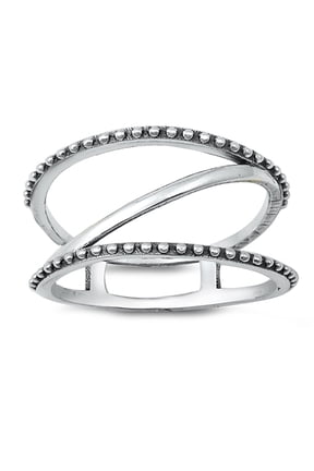 Beaded Cage Oxidized Sterling Silver Ring Size 6