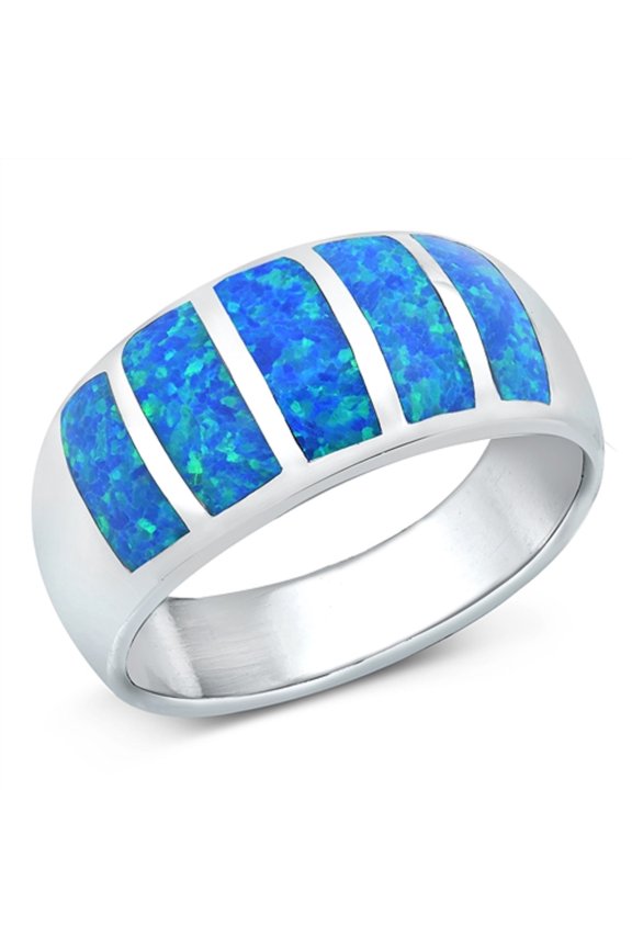 Blue Simulated Opal Five Bars Statement Ring Sterling Silver Size 9