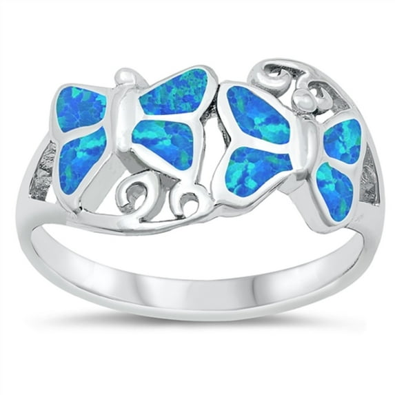 All In Stock Blue Simulated Opal Twin Butterfly Ring Sterling Silver Size 10