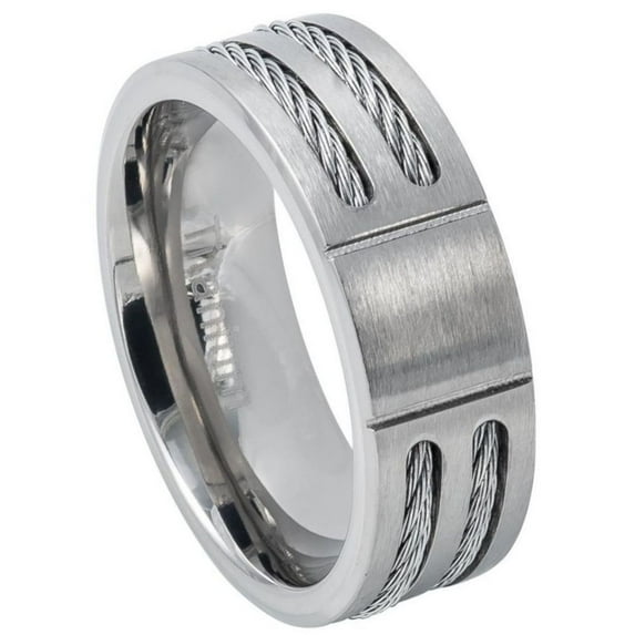 All In Stock Brushed Titanium Double Cable Design Ring Size 11.5
