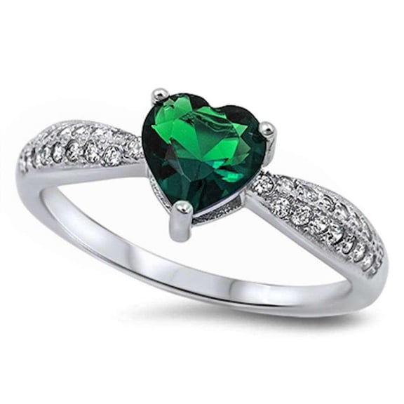 All In Stock CZ Heart Double Row Bridal Ring Sterling Silver Size 4