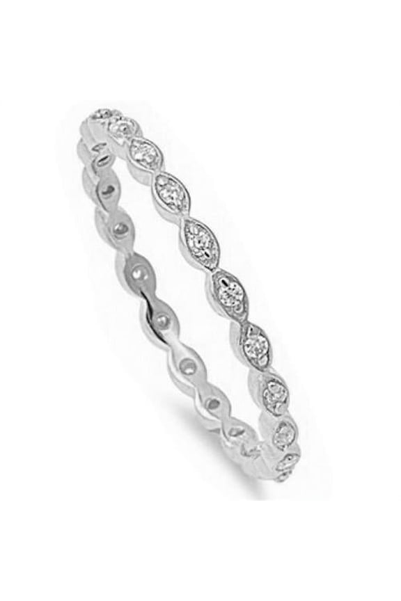 CZ Marquise Eternity Band Ring Sterling Silver Size 11