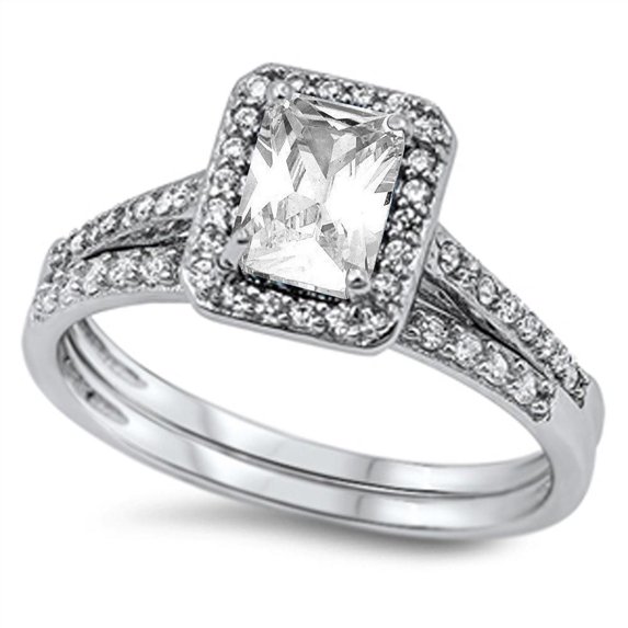 All In Stock CZ Rectangular Double Band Ring Sterling Silver Size 8